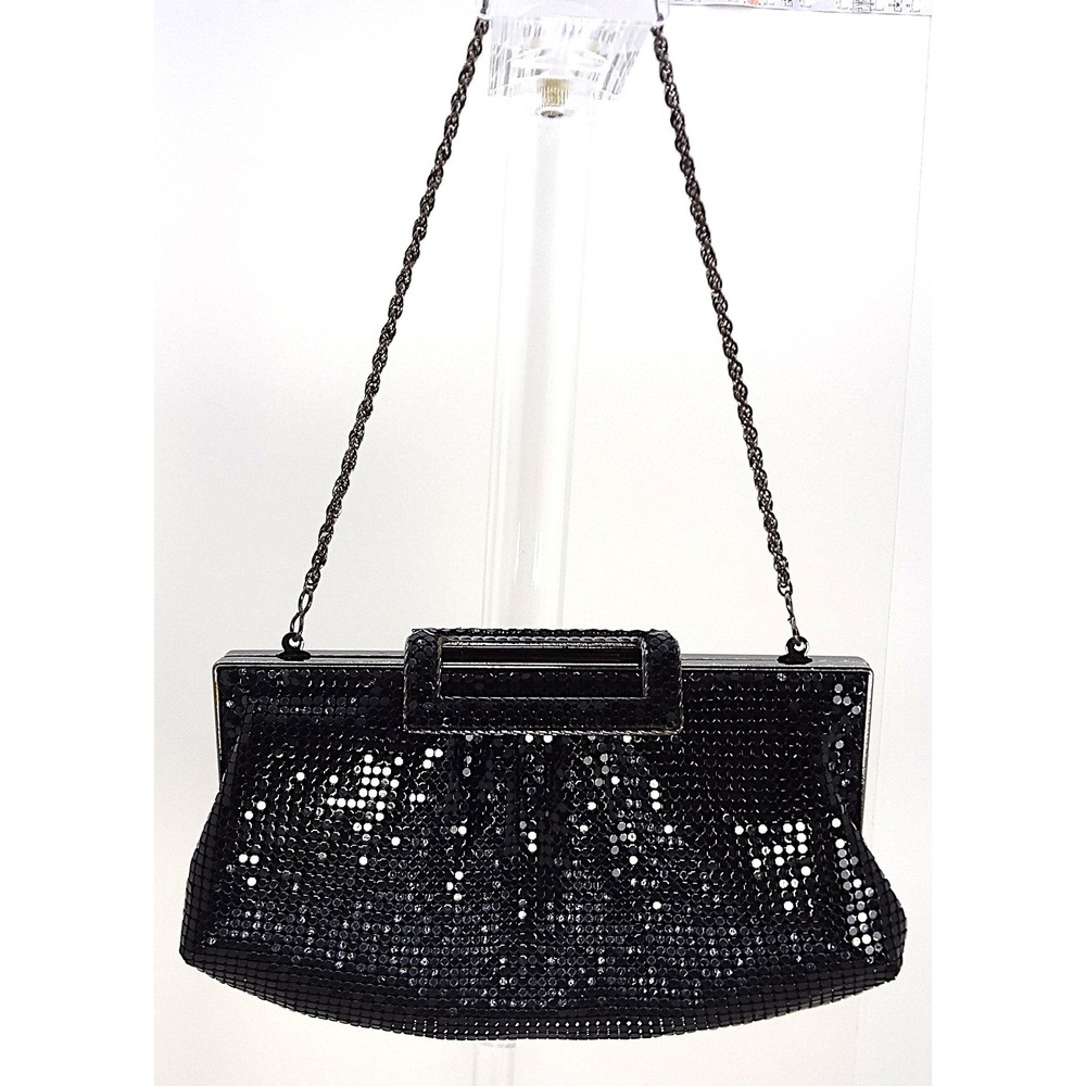 Special Occasion Black Sequin Evening Clutch Purse with Chain Handle & Frame‎